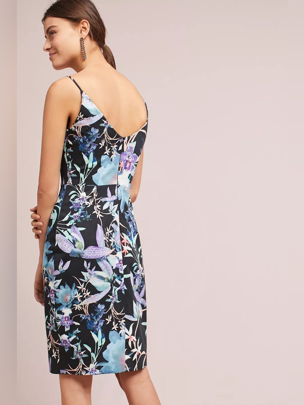 Anthropologie Black Halo Blck Floral VNeck Midi Dress Blue & Purple Blooms